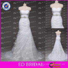 ED Bridal Trompete Sweetheart Ruched Beading Cintura Vestidos de casamento branco China Organza